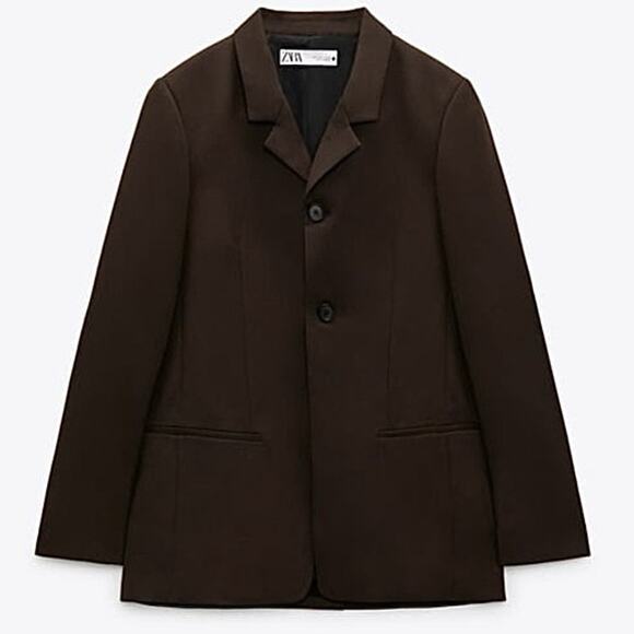 NWT Zara Woman’s Oversized Tailored Blazer Size L Dark Brown Two Button - Picture 1 of 9